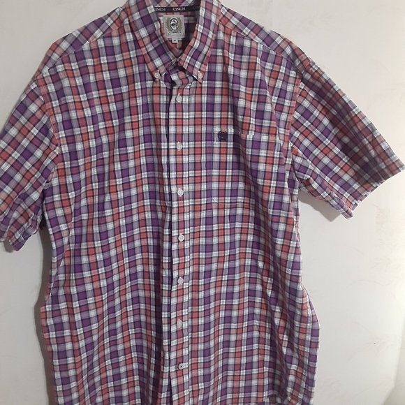 Cinch Men's Short Sleeve Button Down Plaid Cotton Shirt in Size M - Picture 2 of 4